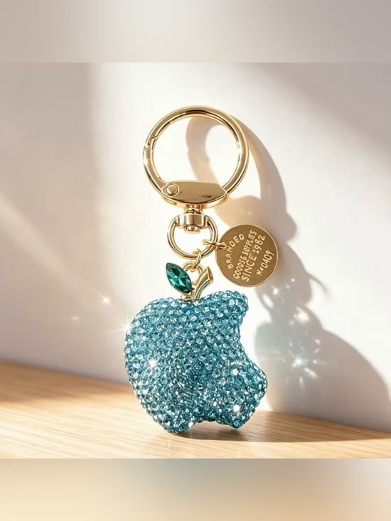 Accessories - NIP Sparkling Rhinestone blue Apple Keychain. 💙💎